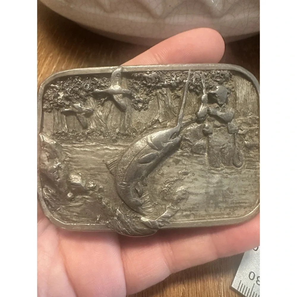 VTG Pewter Siskiyou Leather & Buckle Williams Oregon Belt Buckle M10 Fishing Art